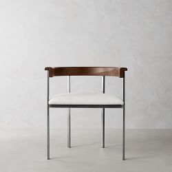 OPEN BOX: Tulip Dining Armchair, Walnut Brown, Performance Slub Weave, White, Polished Nickel
