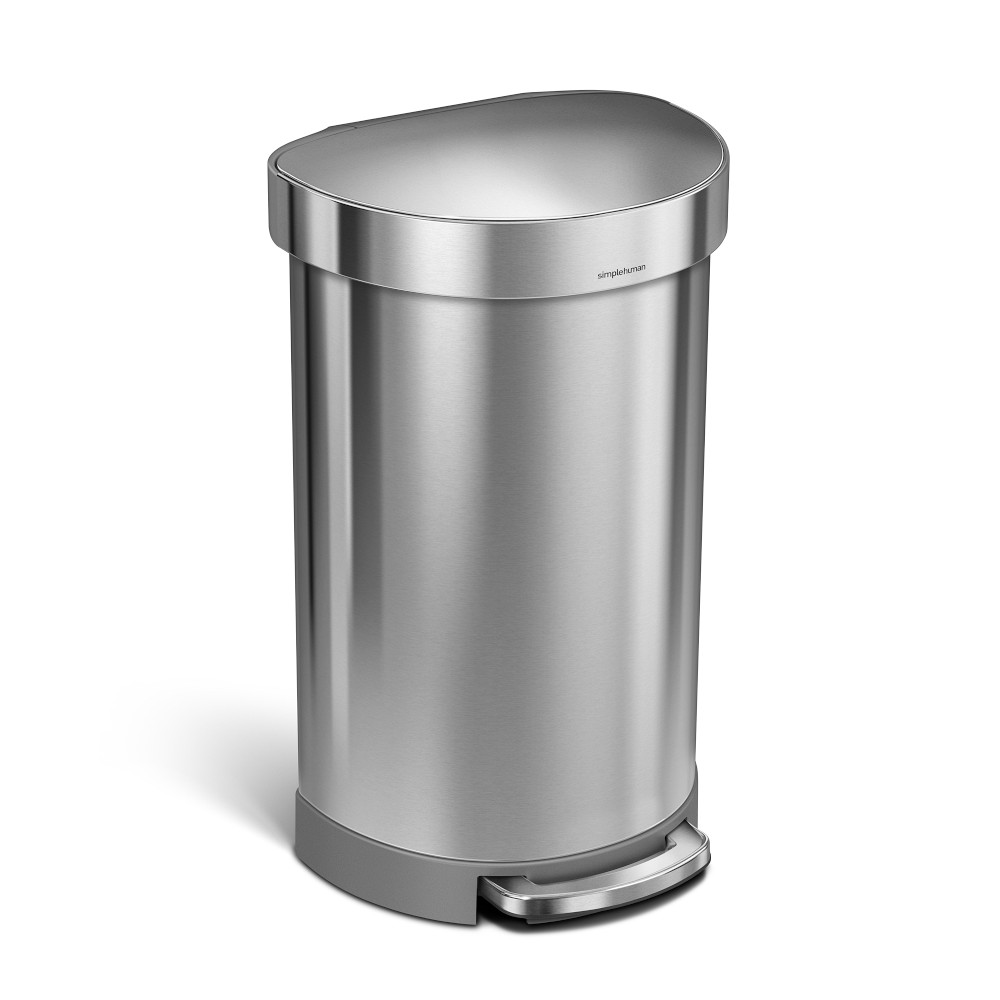 simplehuman™ 45 Liter Semi-Round Kitchen Step Trash Can - Brushed Stainless Steel