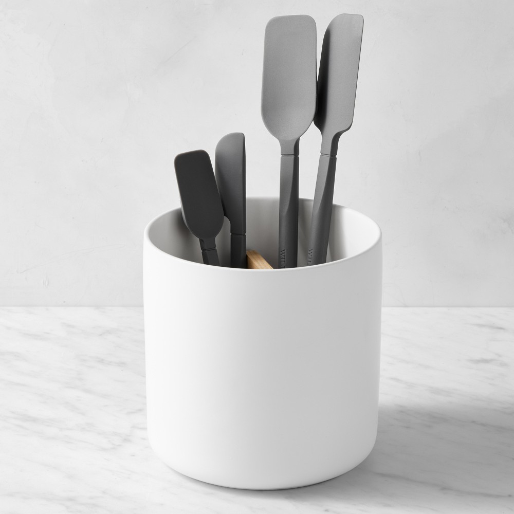 Hold Everything Ceramic Stoneware Utensil Holder with Ashwood Partition