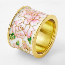 Cloisonné Rose Napkin Rings, Set of 4