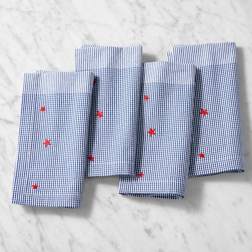 Embroidered Star Gingham Napkins, Set of 4 - Set of 4