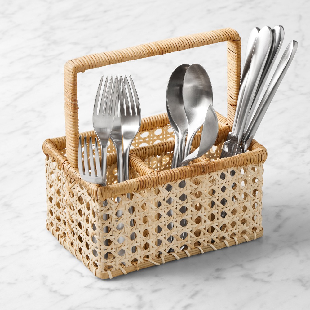Two Tone Rattan Flatware Caddy