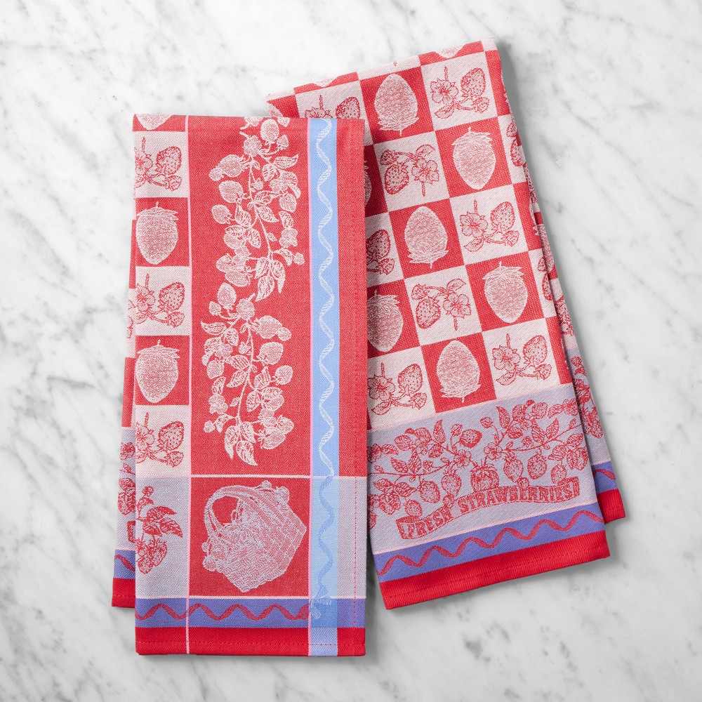 Bright Jacquard Towels, Set of 2 - Set of 2, Strawberry
