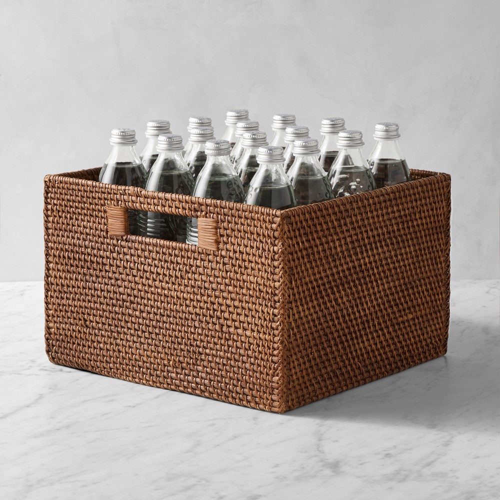 Hold Everything Rattan Cubby Pantry Baskets - 14 x 13 Walnut