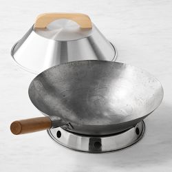 Williams Sonoma Carbon Steel Round-Bottom Wok with Ring and Wok Lid, 14"