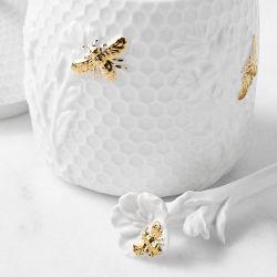 Honeycomb Porcelain Figural Honey Pot