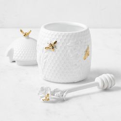 Honeycomb Porcelain Figural Honey Pot