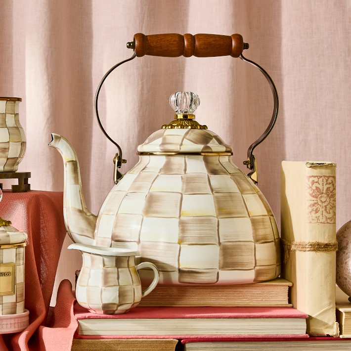 MacKenzie-Childs Mocha Check Tea Kettle | Williams Sonoma