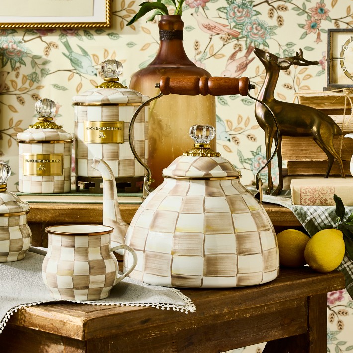 MacKenzie-Childs Mocha Check Tea Kettle | Williams Sonoma