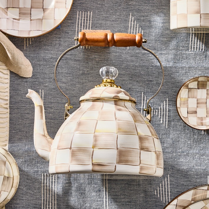 MacKenzie-Childs Mocha Check Tea Kettle | Williams Sonoma