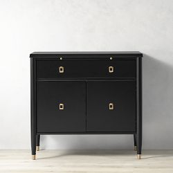 OPEN BOX:Lacourte Open And Closed Storage Hutch, Base Only, 2 Door Cabinet, Ebony, Antique Brass
