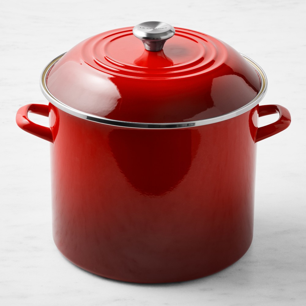 Le Creuset Enameled-Steel Stock Pot with Stainless-Steel Knob - 16-Qt., Red