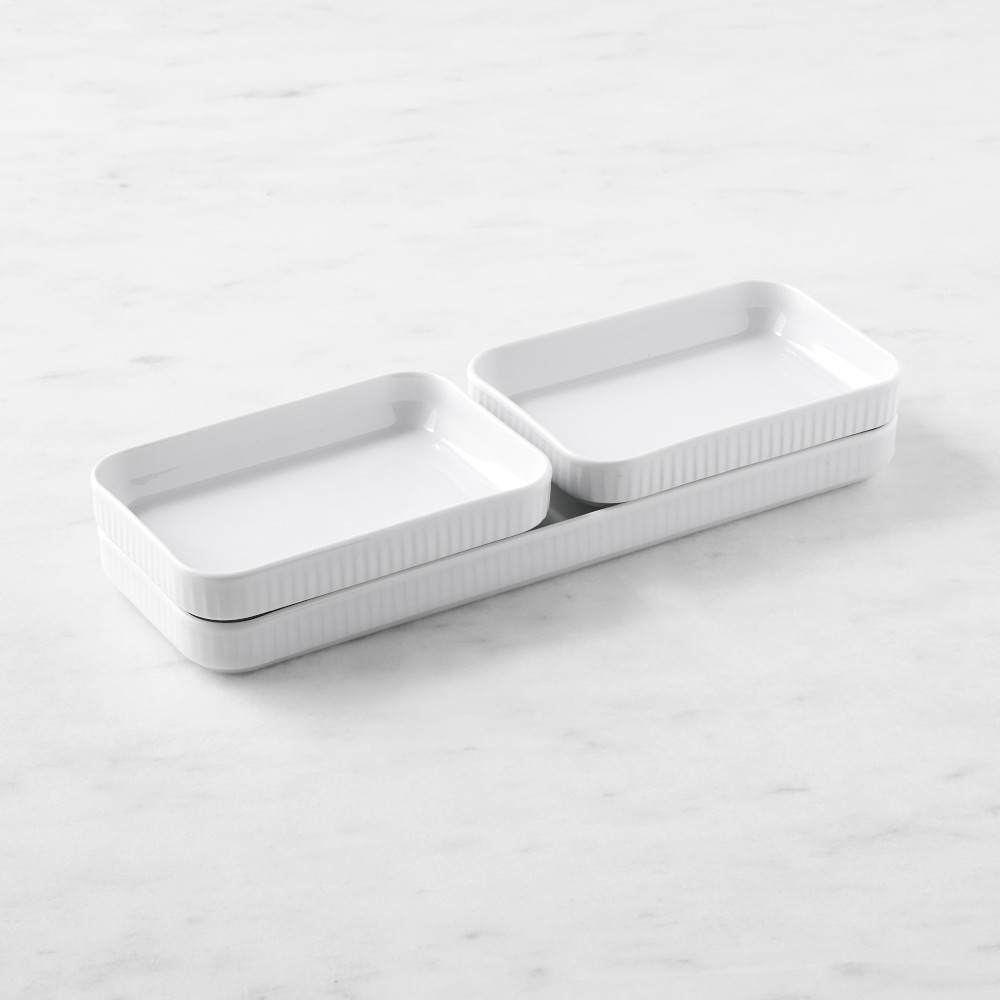 Pillivuyt Plisse Porcelain Mixed Appetizer Trays - Mixed Sizes, Set of 2