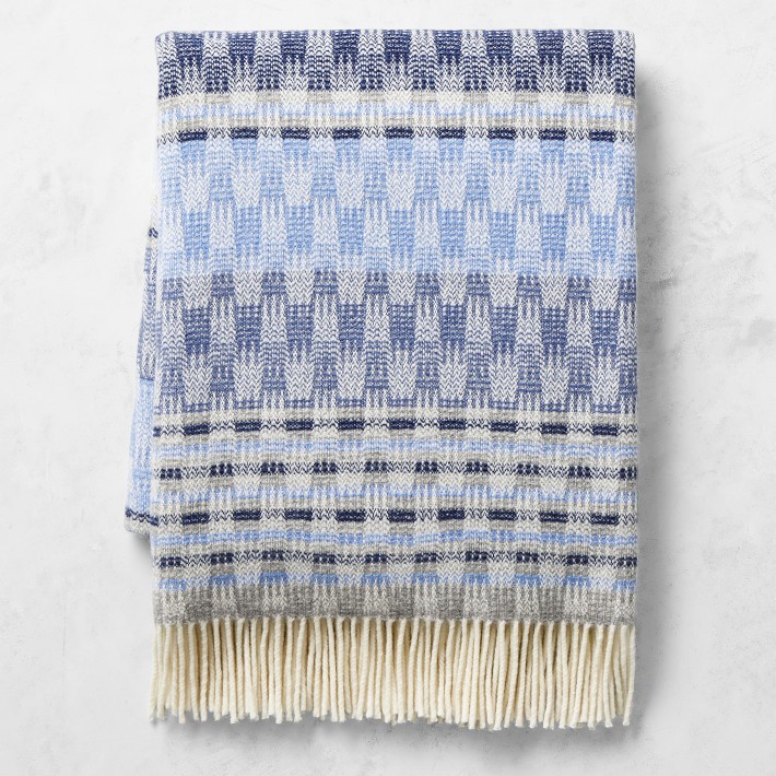 Checkered Stripe Jacquard Wool Throw | Williams Sonoma