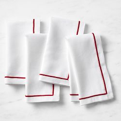 Red Border Napkins, Set of 4, White