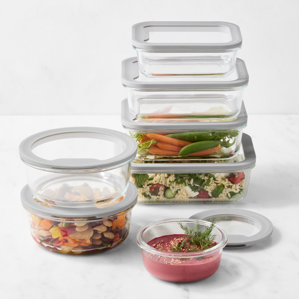 Hold Everything Glass Food Storage Containers with Glass Lids, 14-Piece Set - 14-Piece Set