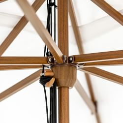 8.5' Square Centre Post Straight Valance Performance Umbrella with Contrast Binding, Wood Finish