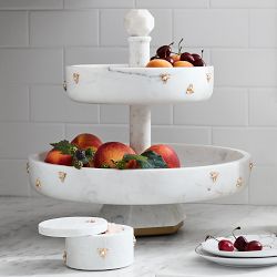 Williams Sonoma Honeycomb Marble Two Tier Fruit Bowl