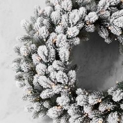 Jeff Leatham x Williams Sonoma Winter White Flocked Pre-Lit Wreath &amp; Garland