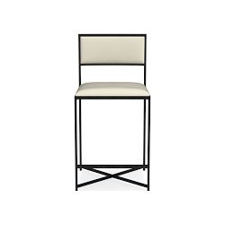 OPEN BOX:Dessau Counter Stool, Standard, Performance Vegan Pebbled Leather, Ivory, Bronze