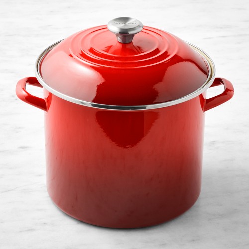 Le Creuset Enameled-Steel Stock Pot, 12-Qt., Cerise Red