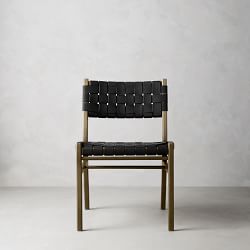 OPEN BOX: Stratton Dining Side Chair, Rustic Brown Leather, Black