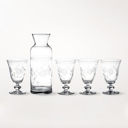 Vintage Etched Carafe &amp; Goblets, 9.25-oz, Set of 4