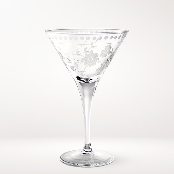 Vintage Etched Martini Glasses - Set of 4 | Cocktail Glasses