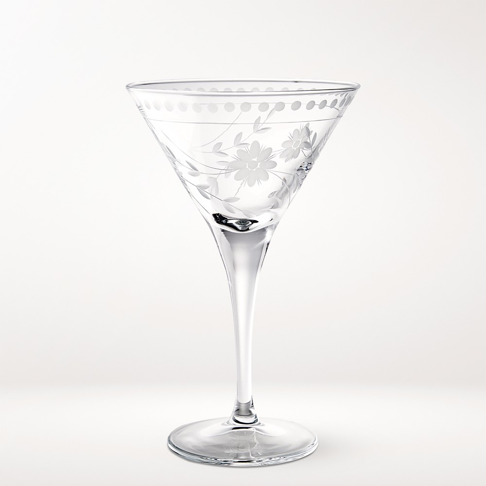 Vintage Etched Martini Glasses - Set of 4, Clear