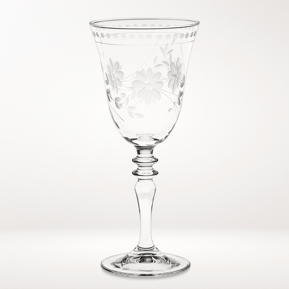 Vintage Etched Wine Glasses - Set of 4, Clear