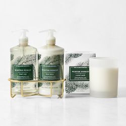 Williams Sonoma Winter Forest Hand Soap, Hand Lotion and Candle 4-Piece Set, Classic, Gold