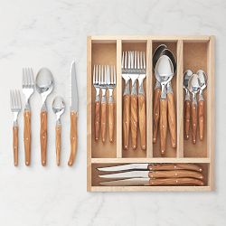 Jean Dubost Laguiole 20-Piece Flatware Set with In-Drawer Box, Olivewood