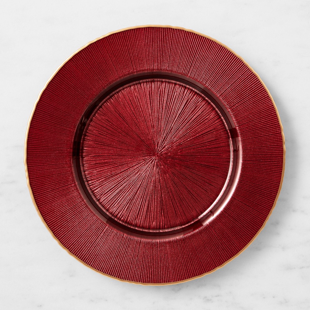 Gold Rim Glass Charger - Red