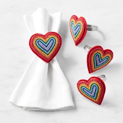 Beaded Heart Napkin Rings, Set of 4