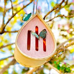 Pollination Palace Eco-Friendly Handmade Natural Wood Outdoor Hanging Habitat, Butterfly House