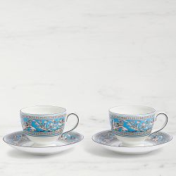Wedgwood Florentine Turquoise Cups & Saucers, Set of 2