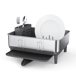 simplehuman™ Compact Kitchen Dish Rack, Fingerprint-Proof Stainless Steel Frame, Grey Plastic