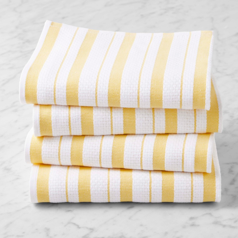 Williams Sonoma Classic Stripe Towels - Set of 4, Lemon Yellow