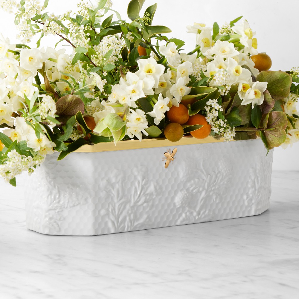 Honeycomb Rectangular Vase with Frog
