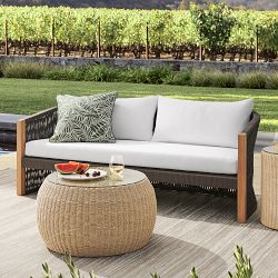 Pasadena Outdoor Teak and Brown Rope Sofa (76")