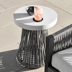 Pasadena Outdoor Fiberstone and Rope Side Table (18")