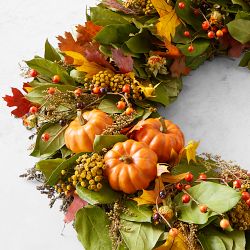 Fall Pumpkin Live Wreath &amp; Garland