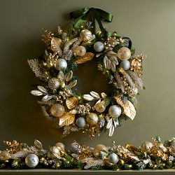 Gilded Champagne Ornament Pre-Lit Faux Wreath