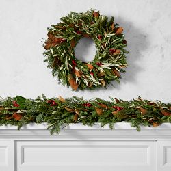 Jeff Leatham x Williams Sonoma Parisian Christmas Live Wreath &amp; Garland