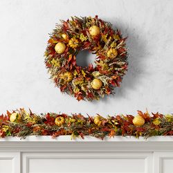 Pumpkin &amp; Fall Leaves Live Wreath