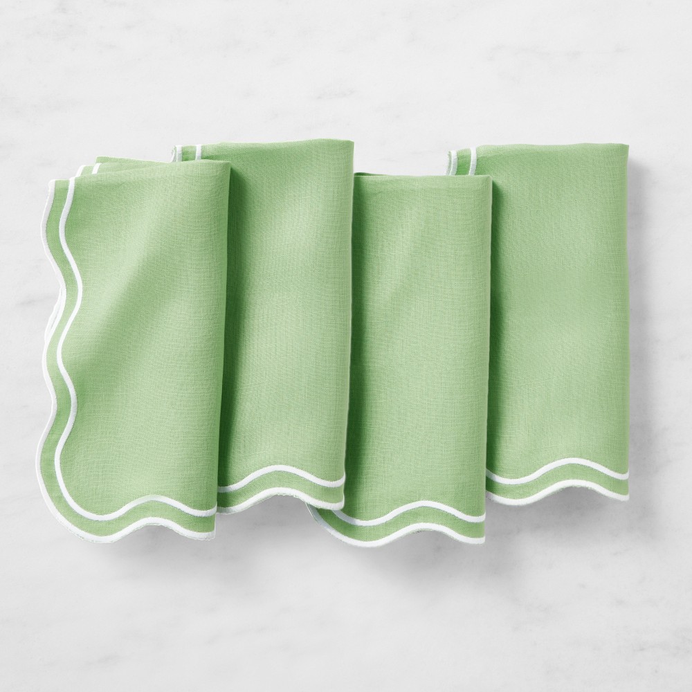 AERIN x Williams Sonoma Scalloped Napkins, Set of 4 - Set of 4, Green