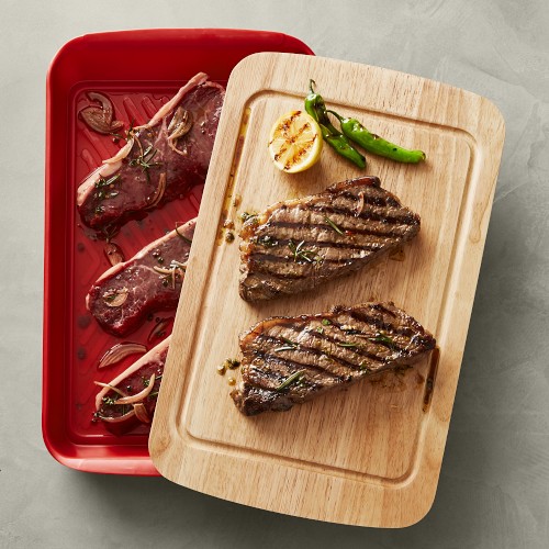 Williams Sonoma Grill Prep Marinade Tray with Wood Lid