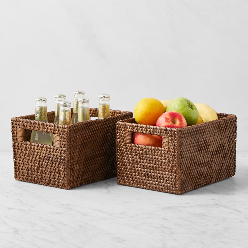 Hold Everything Rattan Baskets - Small, Walnut, Set of 2