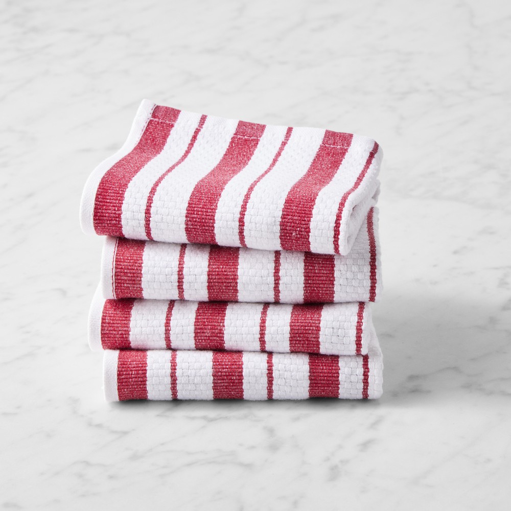 Williams Sonoma Classic Striped Dishcloths - Set of 4, Claret Red