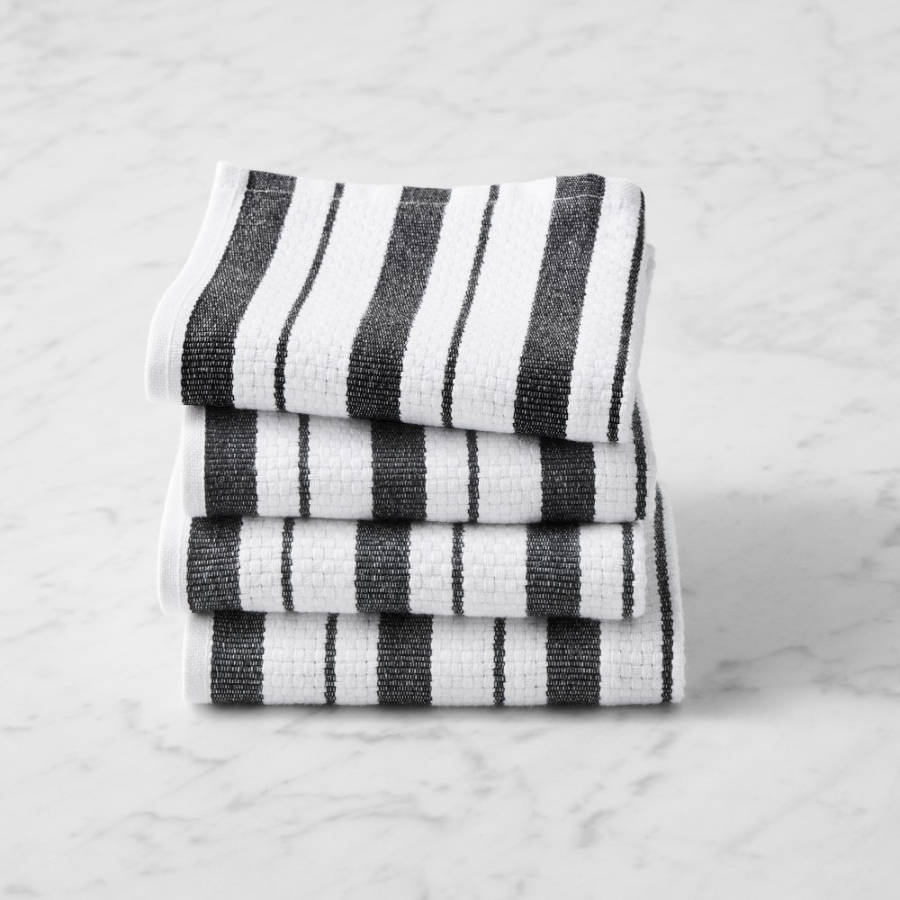 Williams Sonoma Classic Striped Dishcloths - Set of 4, Jet Black